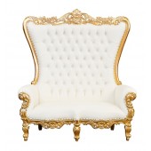 Lazarus Double King Chair - Gold Frame with White Faux Leather