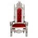 Throne Chair - Lion King - Silver Frame Upholstered in Plush Red Velvet