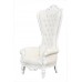 Throne Chair - Lazarus King - French White Frame upholstered in White Faux Leather
