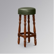 Saloon Bar Stool in Chestnut Colour & Green Faux Leather