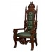 Throne Chair - Lion King - Solid Mahogany Frame Upholstered in Faux Green Leather
