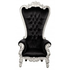 Throne Chair – Lazarus King - Silver Frame Upholstered in Plush Black Velvet