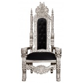 Throne Chair - Lion King - Silver Frame with Black Plush Velvet Upholstery